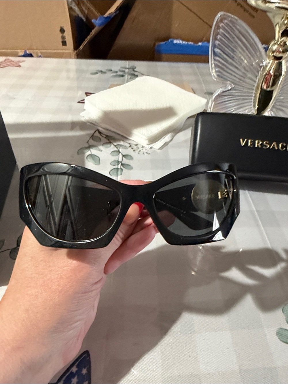 Versace Women's Black Oversized Cat-Eye Sunglasses